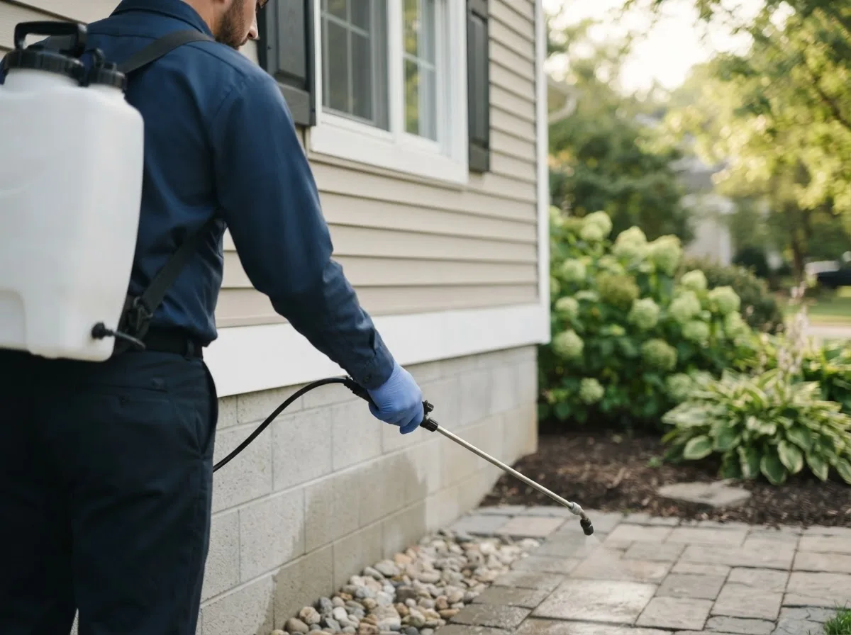 Pest control technician inspecting a home in Sciota, PA